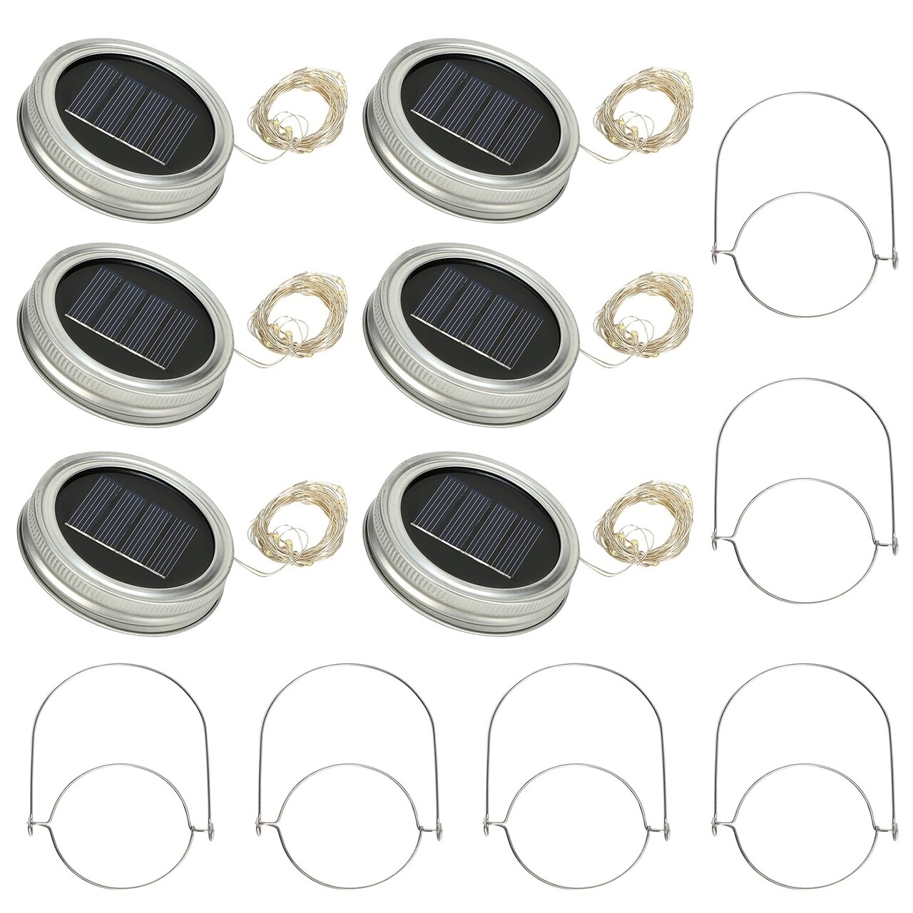 6 Pcs Solar Powered Mason Jar Lid Lights 20 Leds Fairy String Lights Xmas Garden Decor